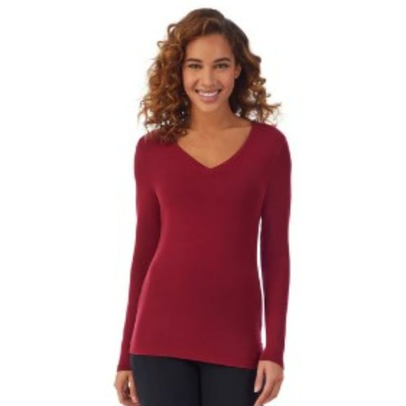 Cuddl Duds Tops - Cuddl Duds Crimson SoftWear Long Sleeve V-Neck Soft Comfort Warm Layers